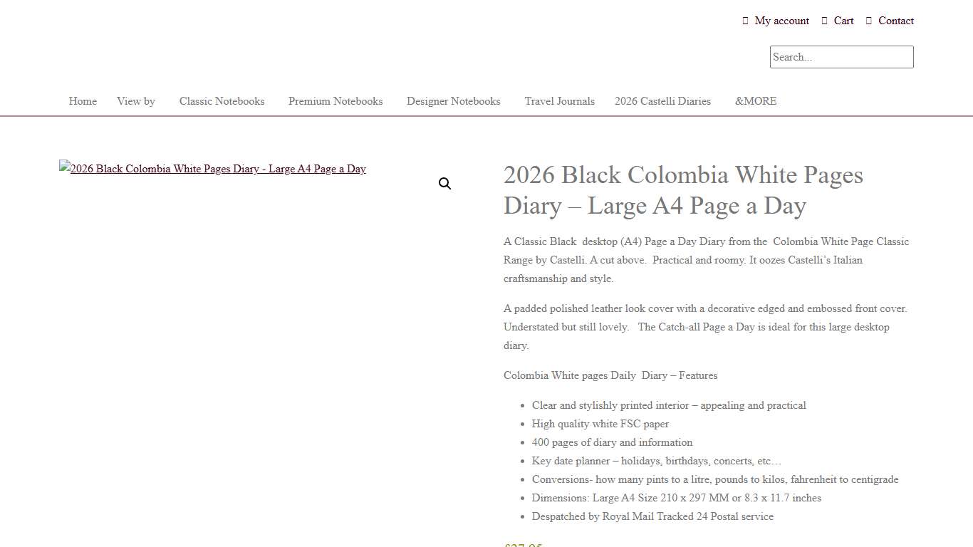 2026 Black Colombia White Pages Diary - Large A4 Page a Day - Diaries and More